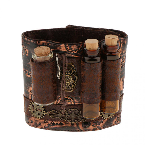 Bracelet connecté marque generique Steampunk Bra Bracelet en Cuir PU Vintage Gothique pour Bouteille en Verre