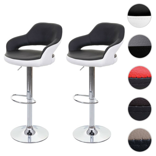Tabourets Mendler 2x tabouret de bar HWC-F16, chaise de comptoir avec dossier, rotatif, similicuir ~ noir/blanc